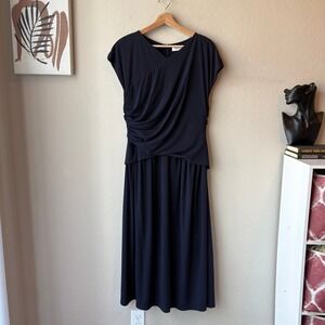 The Fold London Dress Navy Blue Draped Ruching Jersey Midi Dress‎ US 12